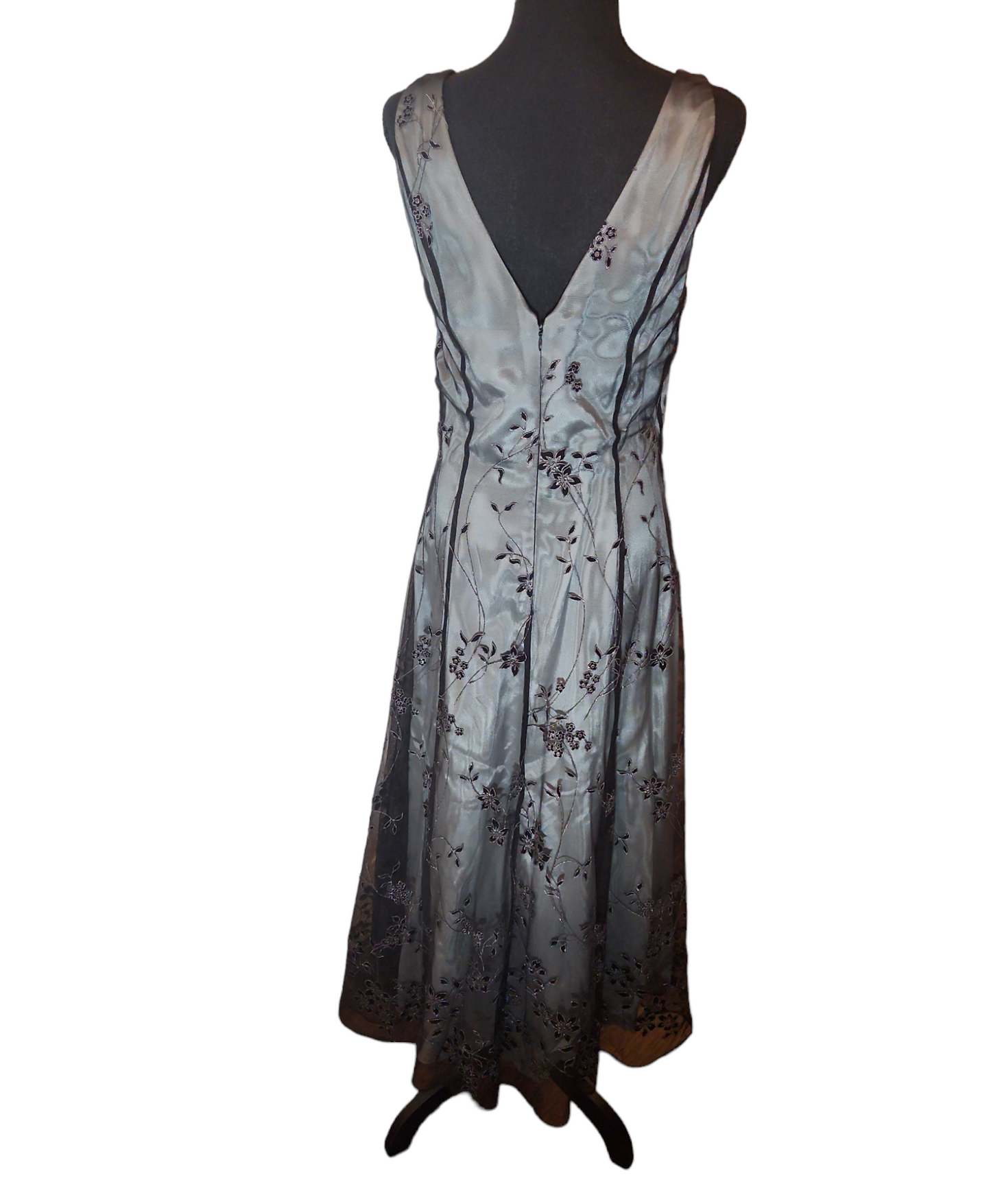 Papell Boutique Evening - Silver w/ Black Sheer Dress