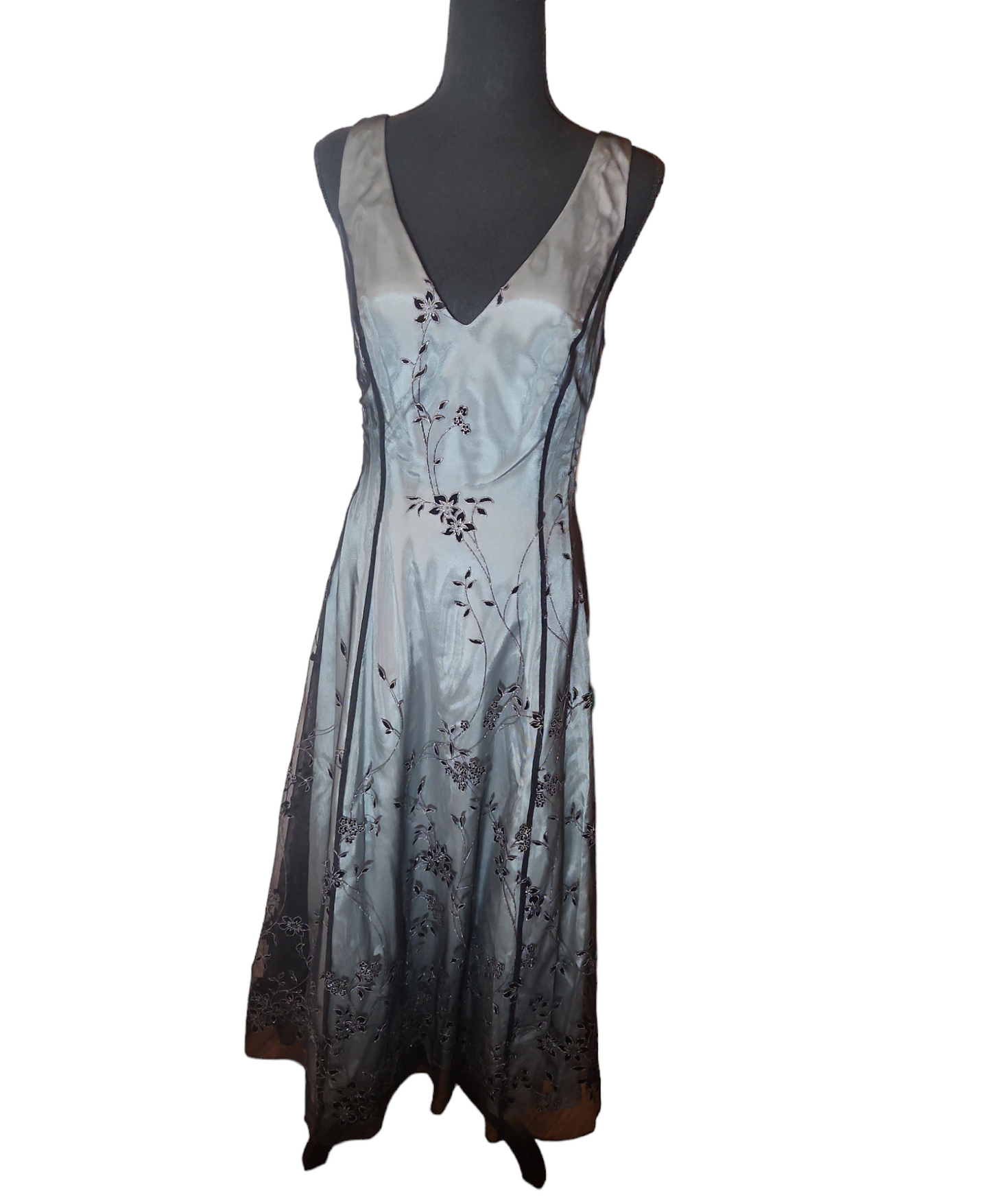 Papell Boutique Evening - Silver w/ Black Sheer Dress