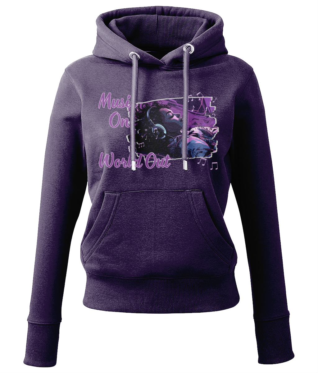 Eco-Friendly Women's Hoodie - Music On, World Out (Purple)